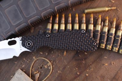 Strider SNG 3.5" Framelock Folder / Double Gunner Grip Black G-10 &amp; Titanium / Satin MagnaCut ( Pre Owned )