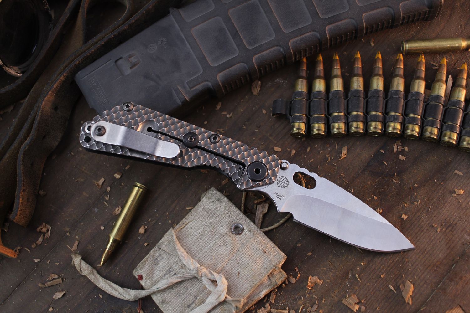 Strider SNG 3.5&quot; Framelock Folder / Double Gunner Grip Black G-10 &amp; Titanium / Satin MagnaCut ( Pre Owned )
