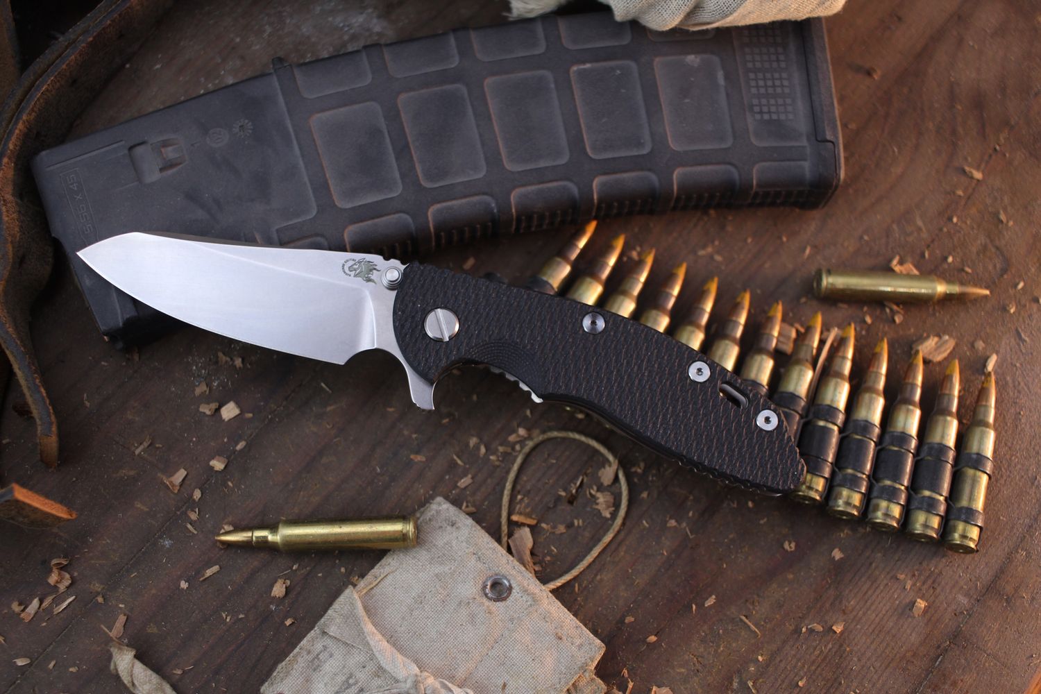 Hinderer Knives XM-18 Sheepsfoot 3.5&quot; Framelock Flipper / Black G-10 &amp; Stonewashed Titanium / Stonewashed S45VN