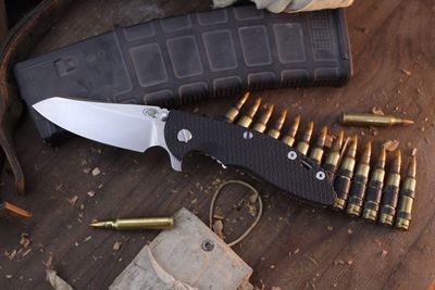 Hinderer Knives XM-18 Sheepsfoot 3.5&quot; Framelock Flipper / Black G-10 &amp; Stonewashed Titanium / Stonewashed S45VN