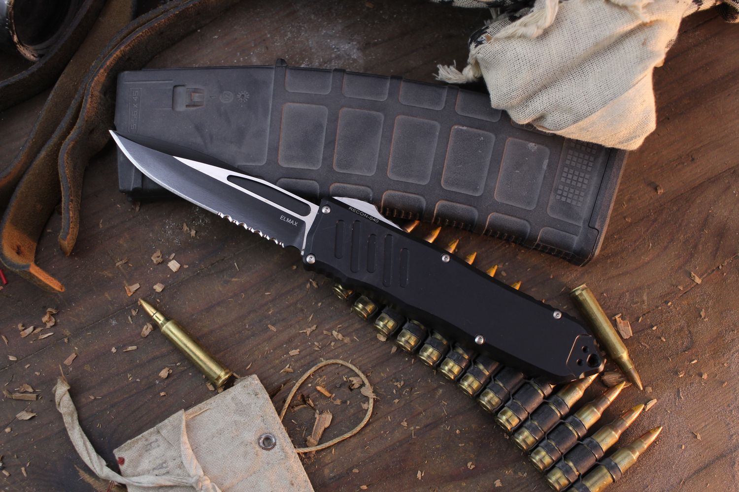 Guardian Tactical RECON-040 3.75&quot; OTF Auto / Black Aluminum / Black Serrated Elmax ( Pre Owned )