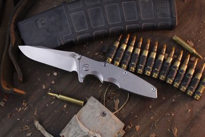 Hinderer Eklipse Spear Point 3.5&quot; Framelock Flipper / Stonewashed Titanium / Stonewashed S45VN ( Pre Owned )