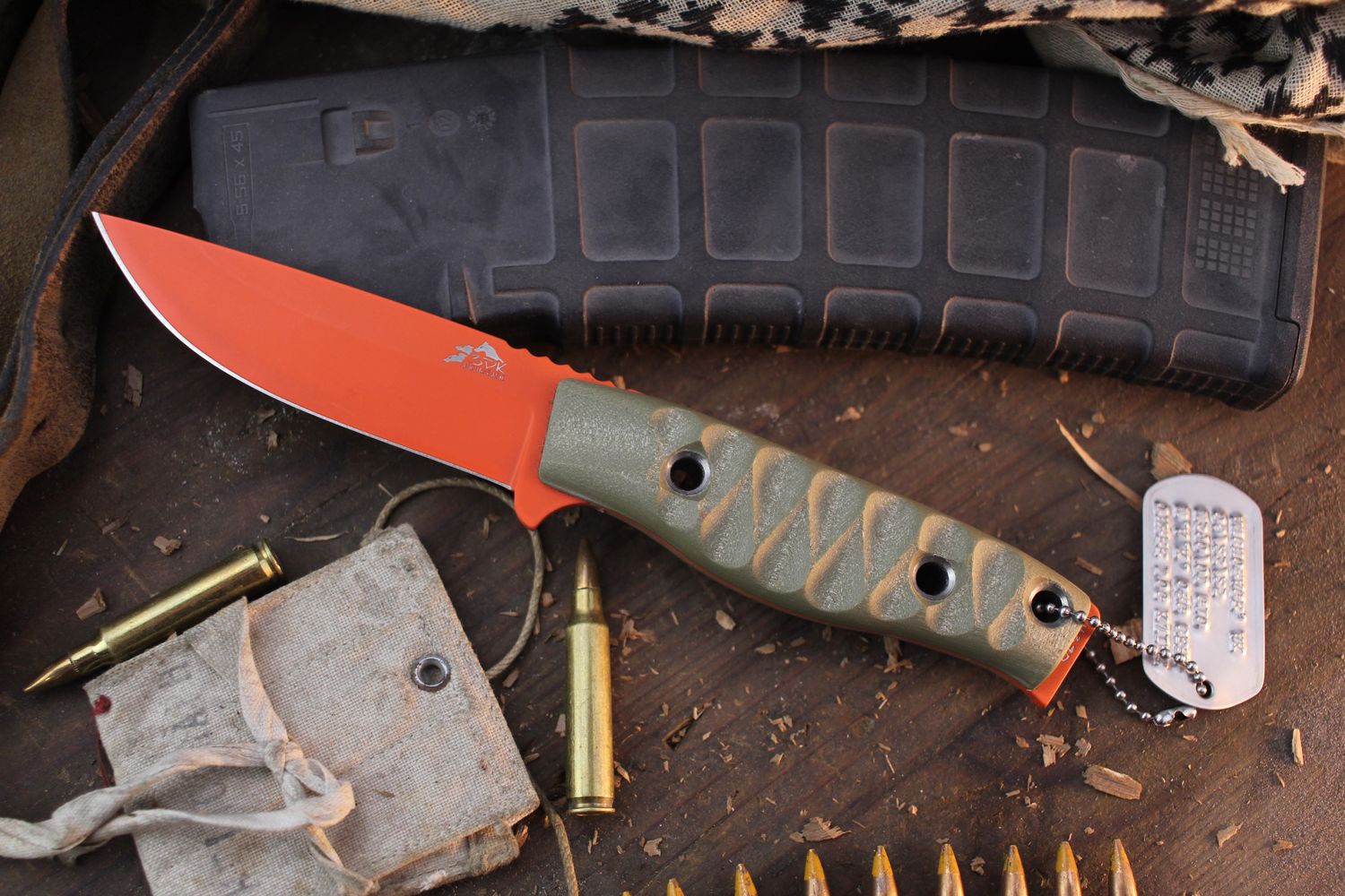 3DK MAK 4&quot; Fixed Drop Point, Hunter Orange Cerakote M390 Blade / OD Green G10 Handle ( Pre Owned )