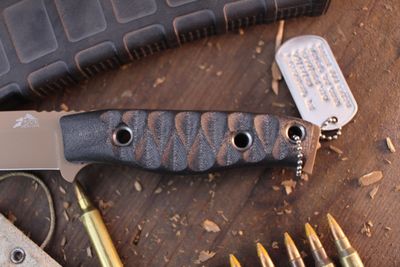3DK MAK 4" Fixed Drop Point, Desert Tan Cerakote M390 Blade / Black G10 handle ( Pre Owned )