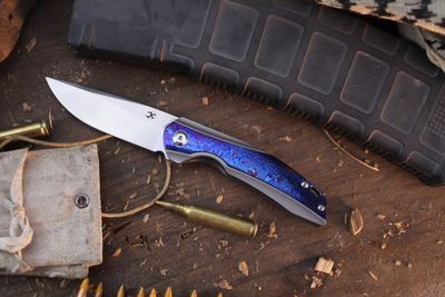 Kansept Mini Accipiter 2.9&quot; Framelock Front Flipper / Titanium &amp; Timascus / Stonewashed S35VN ( Pre Owned )