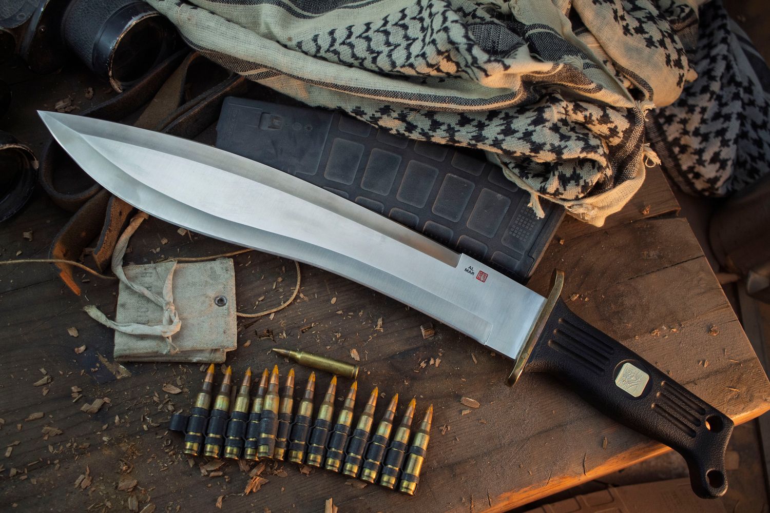 Al Mar Vintage SFBI Pathfinder 13.75 Kukri / Black Polymer With Brass Guard / Satin AUS-6A ( Pre Owned )