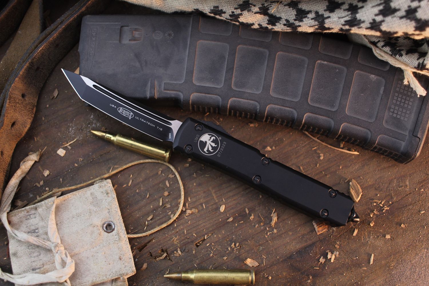 Microtech Ultratech UMS T/E 3.4&quot; OTF Auto / Black Aluminum / Black M390 ( Pre Owned )