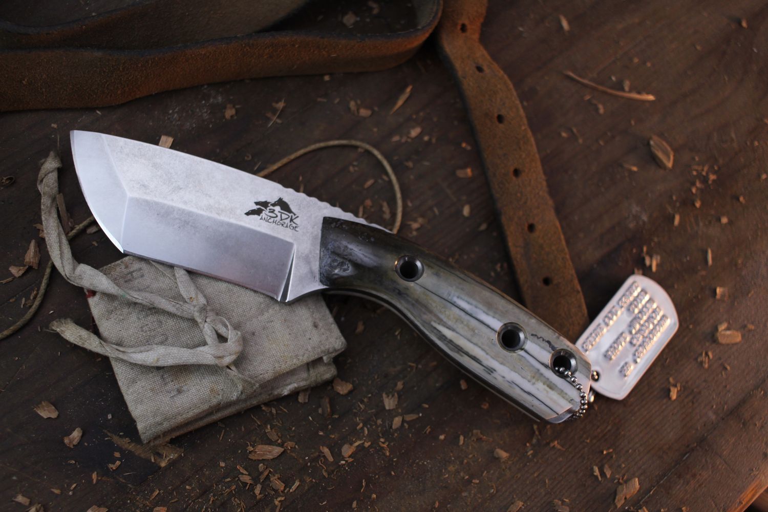 3DK Riot 3.7&quot; Fixed Tanto Point, K110 Blade / Walrus Ivory Handle