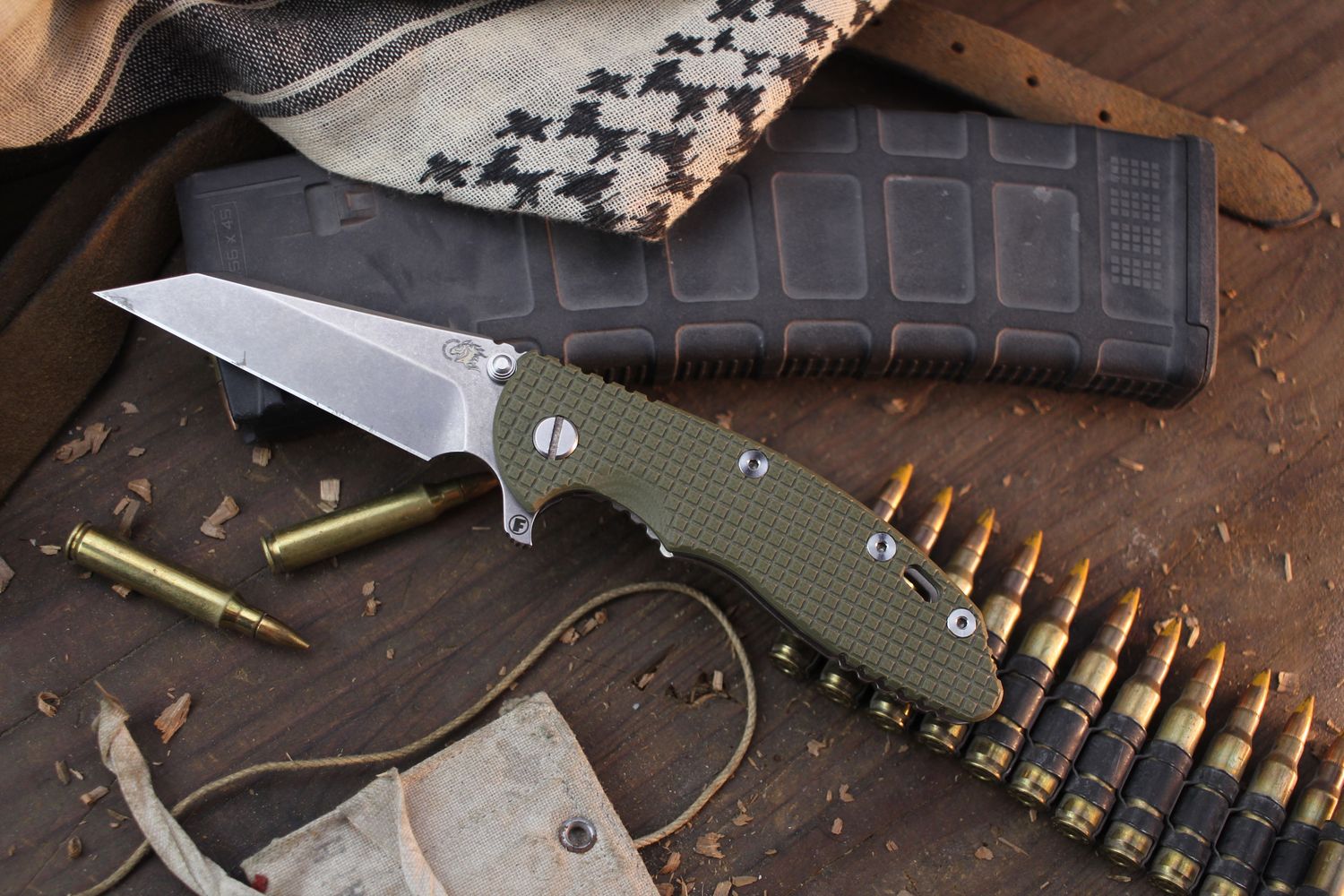 Hinderer XM-18 Fatty Wharny 3.5&quot; Framelock Flipper / Frag OD Green G-10 &amp; Stonewashed Titanium / Stonewashed S35VN ( Pre Owned