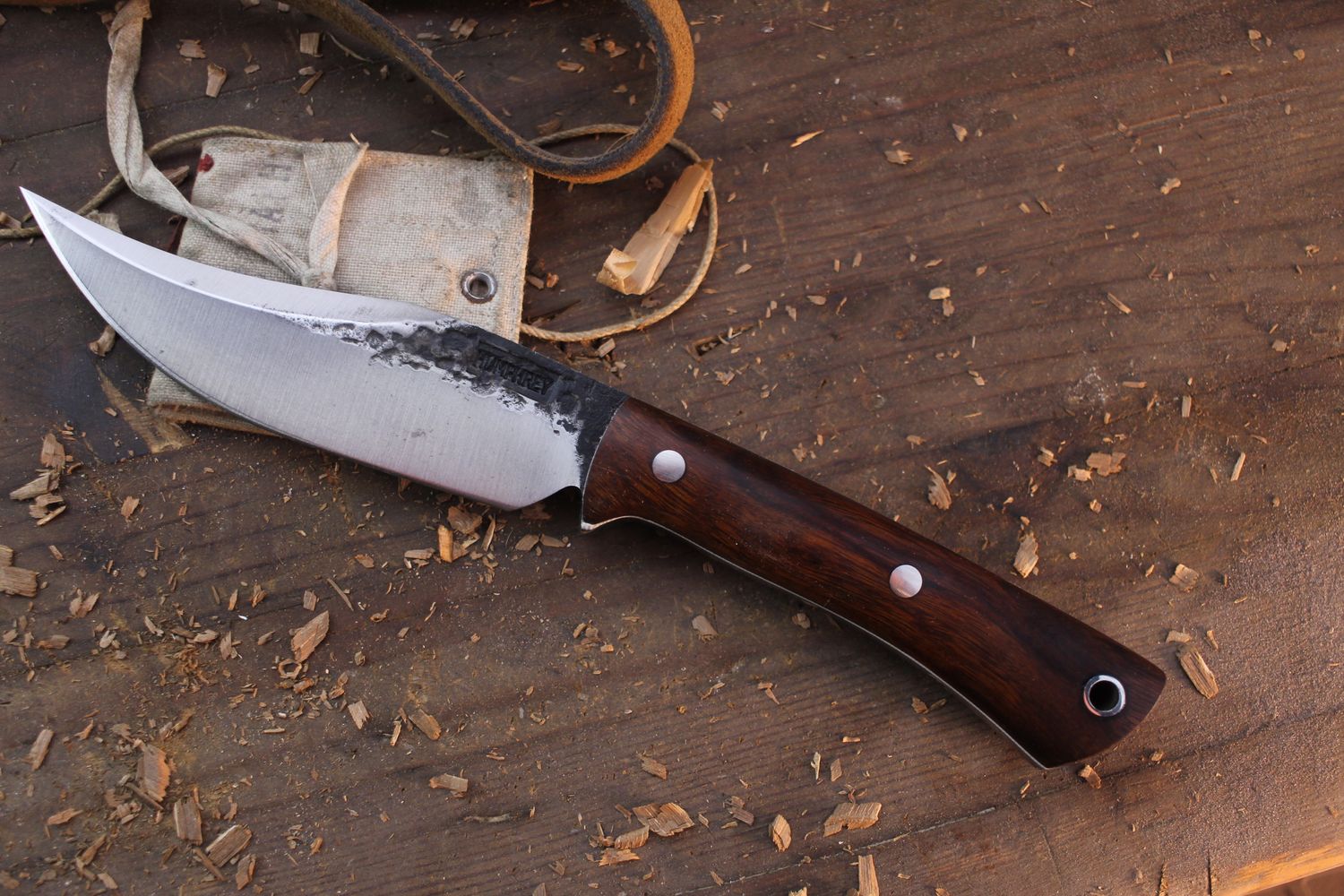 Lon Humphrey Mini Gun 5.25&quot; Fixed Blade / Desert Ironwood / Forge Finish 52100 ( Pre Owned )