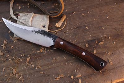 Lon Humphrey Mini Gun 5.25" Fixed Blade / Desert Ironwood / Forge Finish 52100 ( Pre Owned )