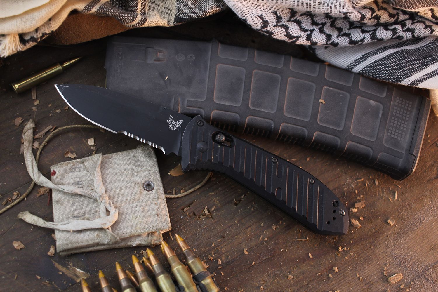 Benchmade Presidio II 3.7&quot; Axis Auto Folder / Black Aluminum / Black Partially Serrated S30V ( Pre Owned )