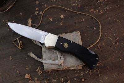 Puma Vintage 4 Star 2.125" Lockback Folder / Ebony &amp; Brass / Satin 725 Stainless ( Pre Owned 0