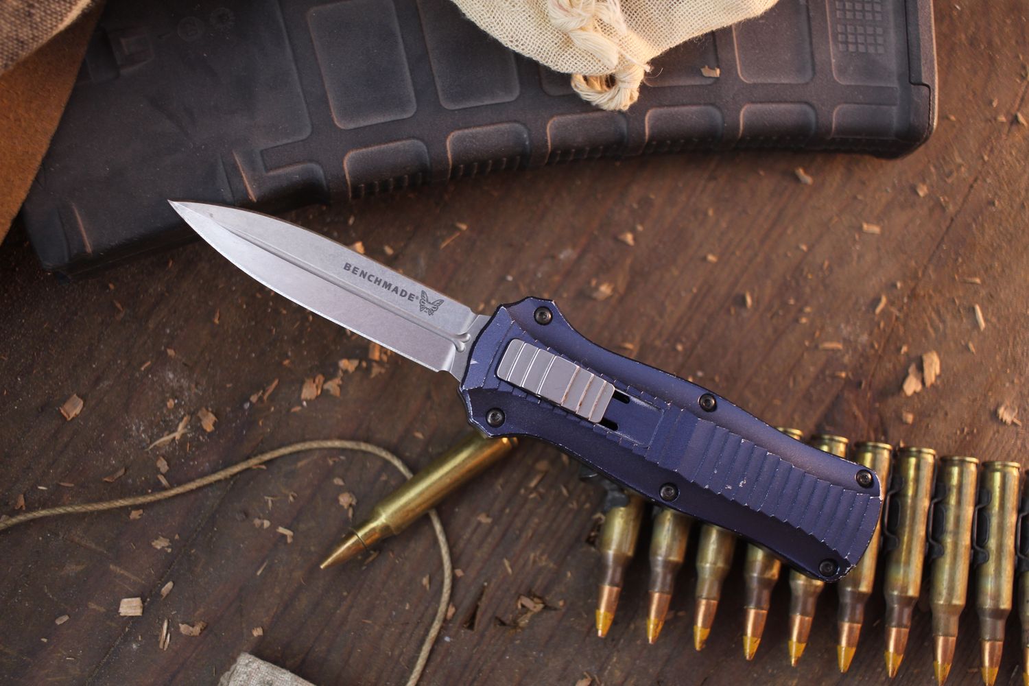 Benchmade Limited Edition Mini Infidel 3.10&quot; D/A OTF / Crater Blue Aluminum / Satin S30V (  Pre Owned )