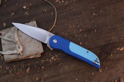 Finch Knives Devil's Finger 3" Linerlock Flipper / Blue Echo G-10 / Stonewashed 14C28N