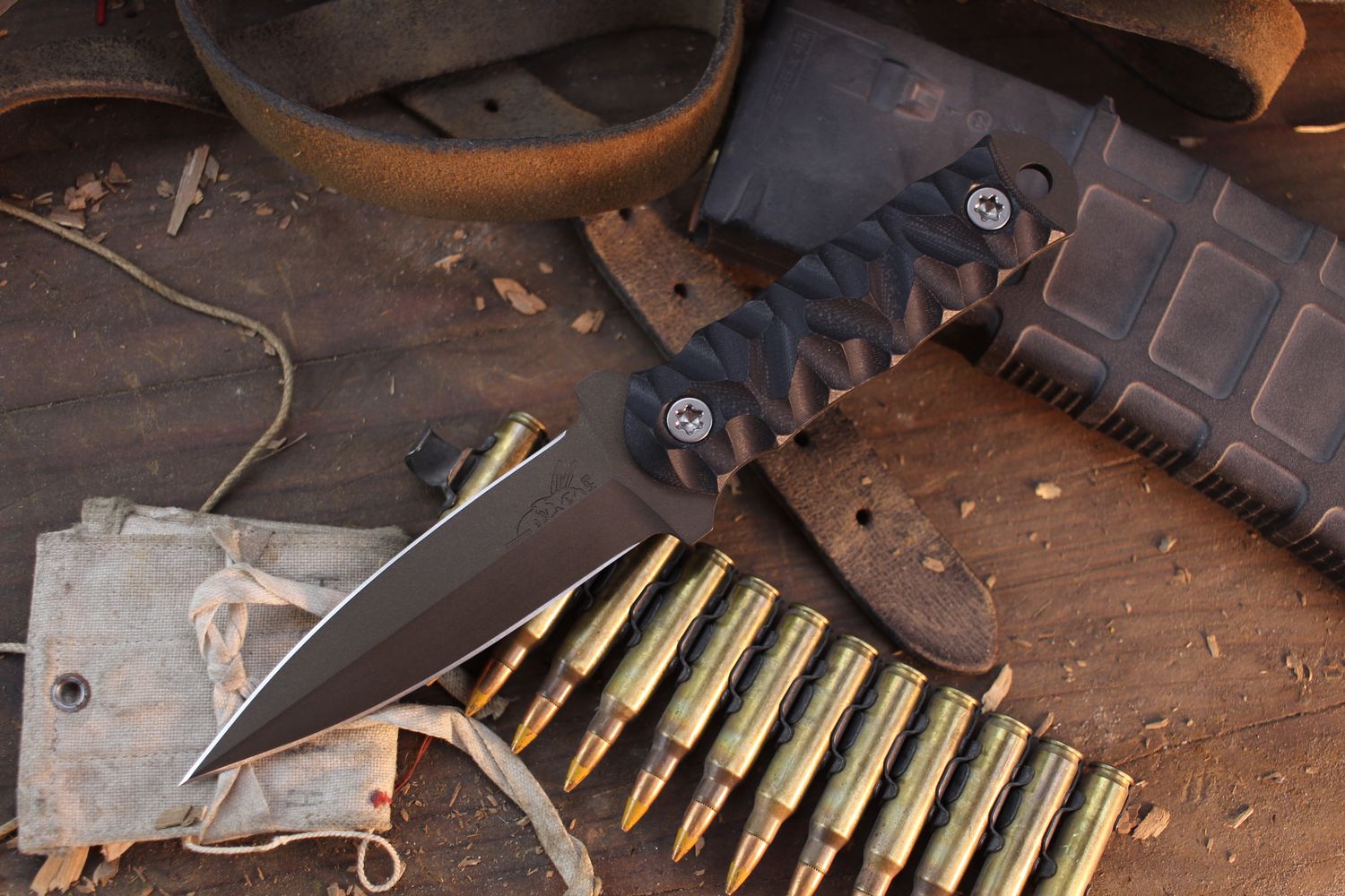 Half Face Blade COMBAT 4&quot; Fixed Dagger / Black G-10 / Midnight Bronze Cerakote S45VN ( Pre Owned )