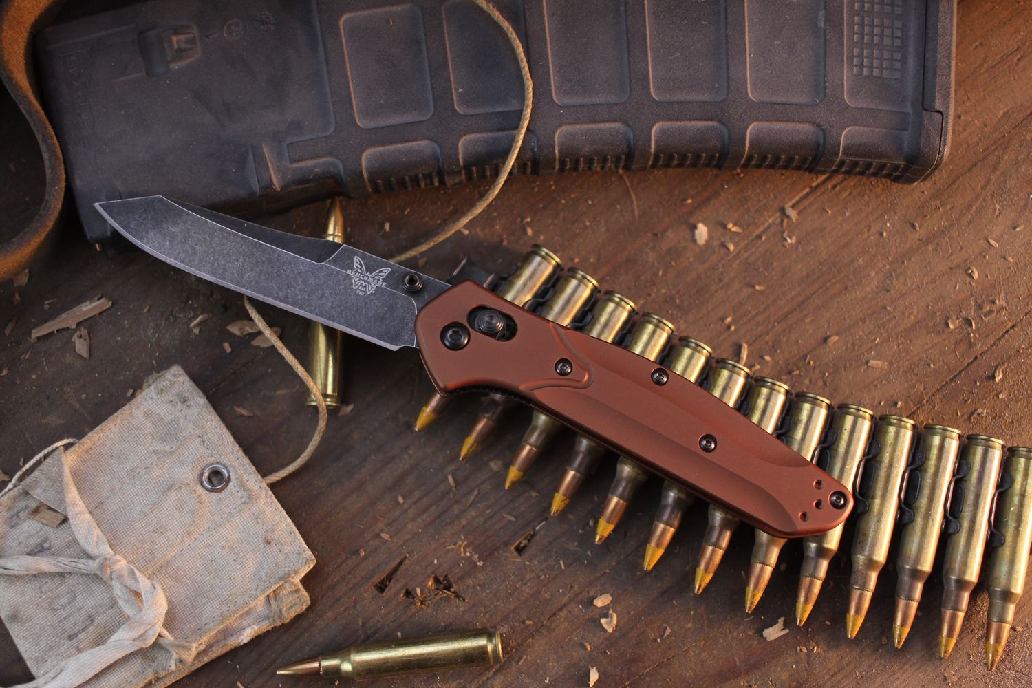 Benchmade Osborne 3.4&quot; Axis Lock Folder Knife / Burnt Copper Aluminum / Blackwashed MagnaCut ( Pre Owned )
