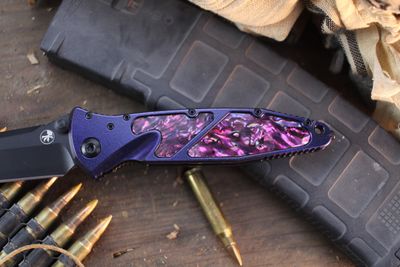 Microtech Socom Elite T/E 4" Framelock Folder / Mystique FX Cerakote Aluminum & Abalone Inlay / Black M390 ( Pre Owned )