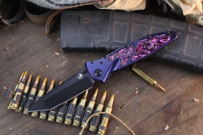 Microtech Socom Elite T/E 4" Framelock Folder / Mystique FX Cerakote Aluminum & Abalone Inlay / Black M390 ( Pre Owned )