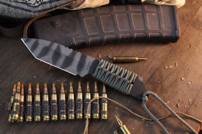 Strider Knives MFS TS 4&quot; Fixed Blade / OD Green Paracord / Tiger Stripped CPM-154 ( Pre Owned )