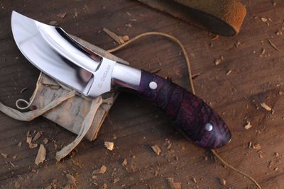 Don Dezarn Custom Skinner 3.5" Fixed Blade / Purple Dyed Maple Burl / Polished N690