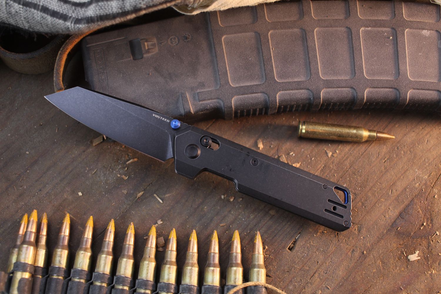 Vosteed Parallel 3&quot; Crossbar Lock Folder / Black Titanium / Blackwashed 154CM