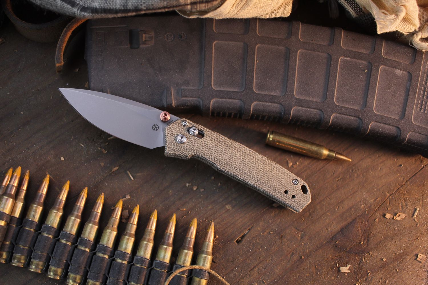 Vosteed Mini Psyop 2.7" Crossbar Lock Folder / Green Norplex UltreX Micarta / Beadblasted Elmax