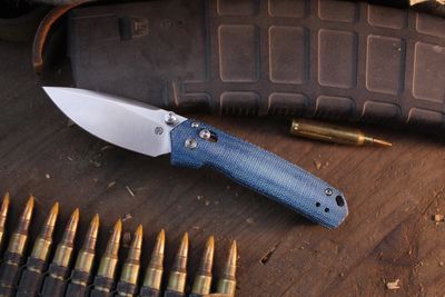 Vosteed Mini Psyop 2.7" Crossbar Lock Folder Blue Norplex UltreX Micarta / Satin Elmax
