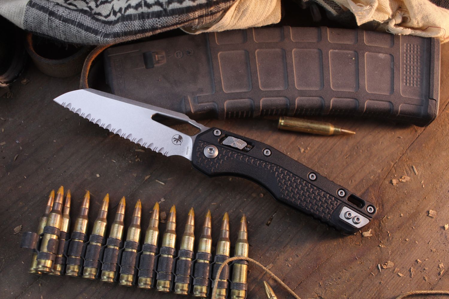 Microtech MSI 3.8&quot; Ram-Lok Folder / Black Polymer / Stonewashed Serrated M390MK