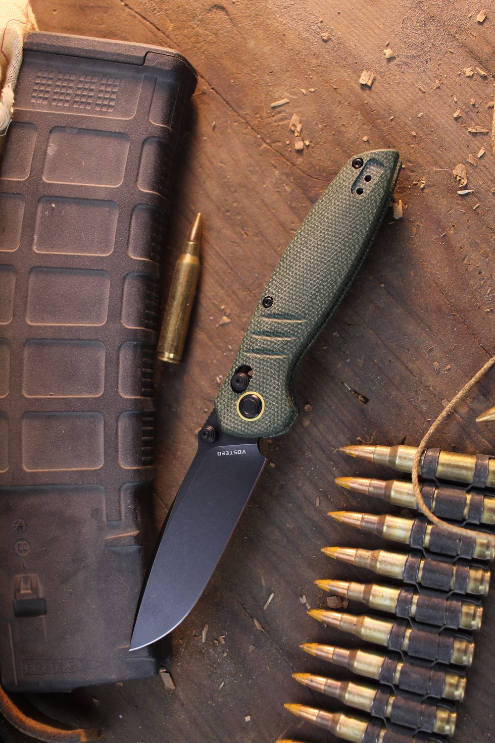 Vosteed Corsair 3.25&quot; Crossbar Lock Folder / Green Micarta / Blackwashed Nitro-V