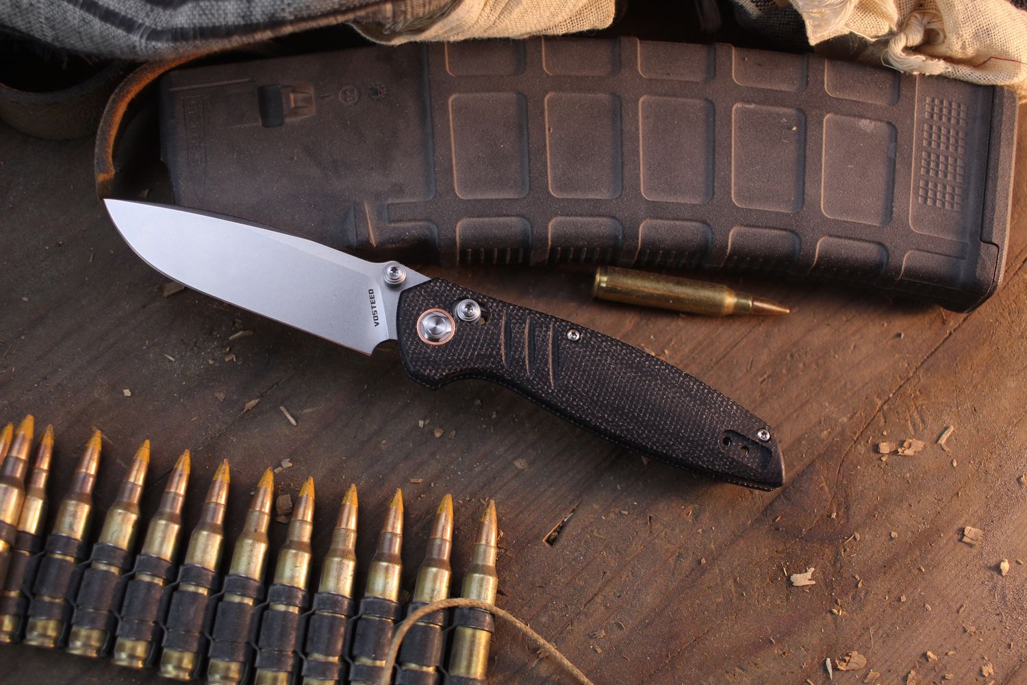 Vosteed Corsair 3.25&quot; Crossbar Lock Folder / Black Micarta / Stonewashed Nitro-V