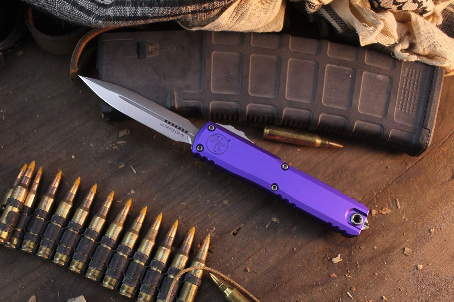 Microtech Ultratech D/E Gen IV 3.5&quot; AUTO OTF / Purple Aluminum / Stonewashed M390MK