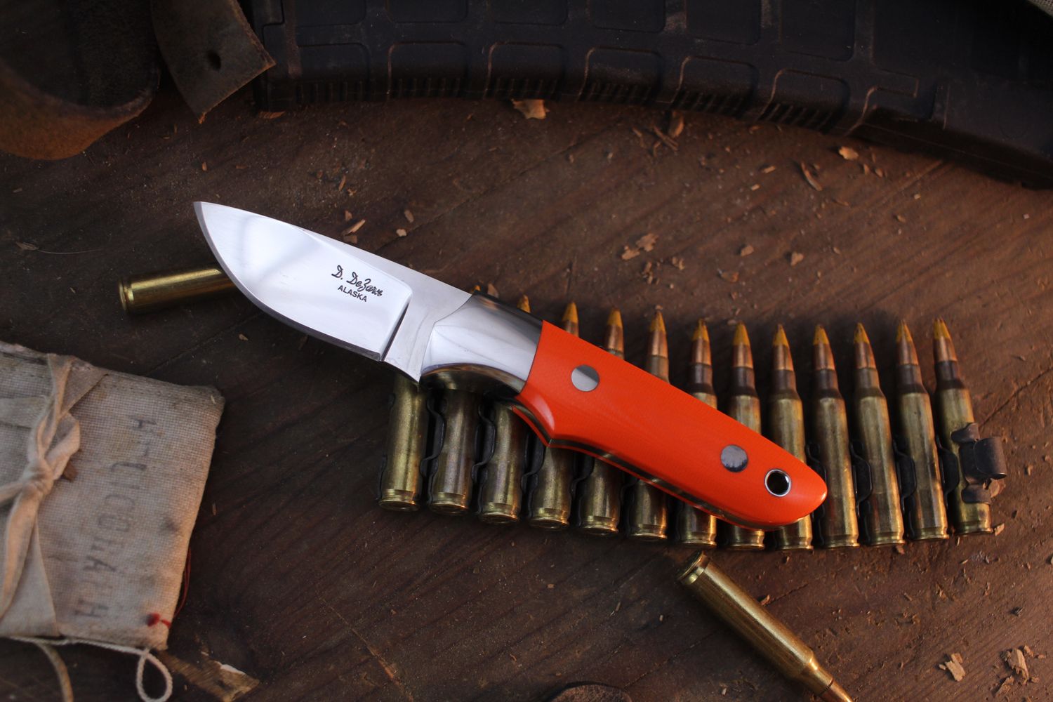 Dezarn Knives 3 Finger 2.5&quot; Skinner / Orange G-10 / Polished N690 ( Pre Owned )