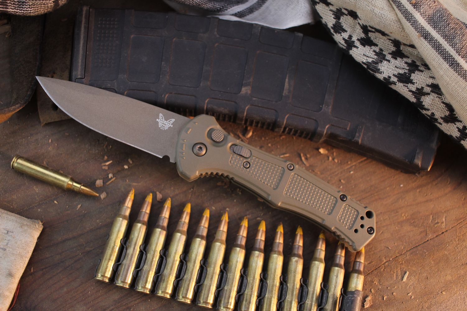 Benchmade Claymore 3.6&quot; Automatic Folder /  OD Green Grivory / Burnt Bronze CPM-D2 ( Pre Owned )