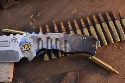 Medford Knife & Tool (MKT) Micro Praetorian T 3.00" Framelock Folder / Flamed Titanium / Satin S35VN ( Pre Owned )
