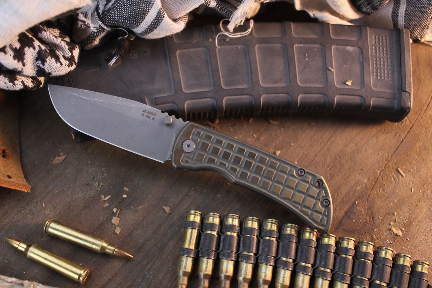 Mcnees Custom Knives Mac 2 3.5&quot; Framelock Folder / Atomic Fragged Bronze Titanium / Stonewashed Magnacut ( Pre Owned )