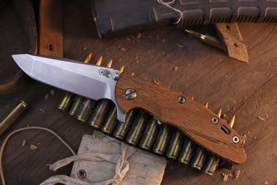 Hinderer XM-18 Spanto 3.5&quot; Framelock Flipper / Red Oak &amp; Stonewashed Bronze Titanium / Stonewashed S45VN ( Pre Owned )