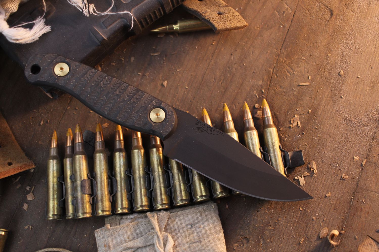 Half Face Blade Featherlight 3.35” Fixed Blade / Copper Shred Carbon Fiber / Black Cerakote S45VN