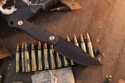 Half Face Blade Featherlight 3.35” Fixed Blade / Copper Shred Carbon Fiber / Black Cerakote S45VN