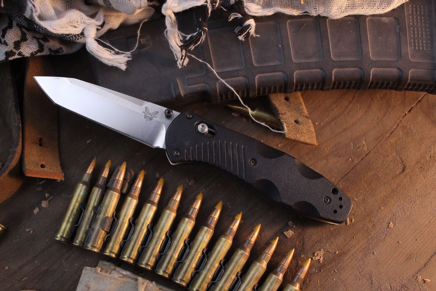 Benchmade Barrage Tanto 3.6&quot; AXIS-Assist Folder / Black Grivory / Satin  154CM ( Pre Owned )