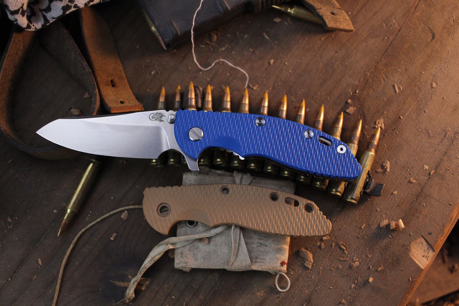 Hinderer Knives XM-18 Sheepsfoot 3.5&quot; Framelock Flipper / Tan G-10 &amp; Stonewashed Titanium / Stonewashed S45VN ( Pre Owned )