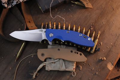 Hinderer Knives XM-18 Sheepsfoot 3.5" Framelock Flipper / Tan G-10 &amp; Stonewashed Titanium / Stonewashed S45VN ( Pre Owned )