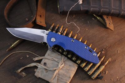 Hinderer XM-18 Skinny Harpoon Spanto 3.5" Framelock Flipper / Blue G-10 &amp; Titaniumi / Stonewashed MagnaCut ( Pre Owned )