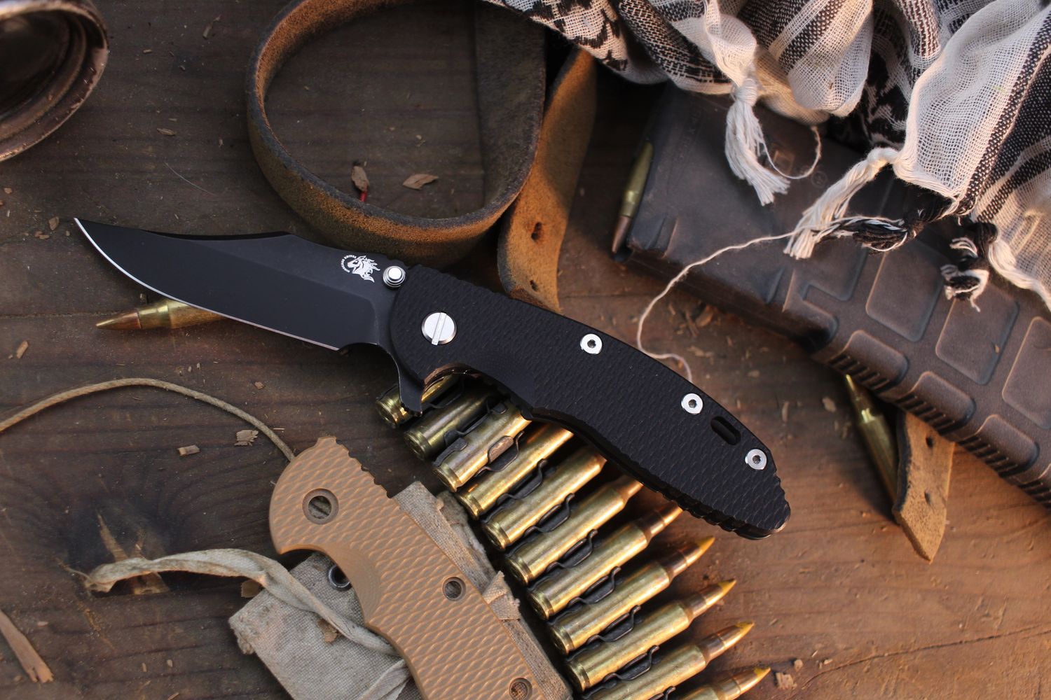 Hinderer XM-18 Bowie 3.5&quot; Framelock Flipper / Black G-10 &amp; Battle Black Titanium / Battle Black MagnaCut ( Pre Owned )