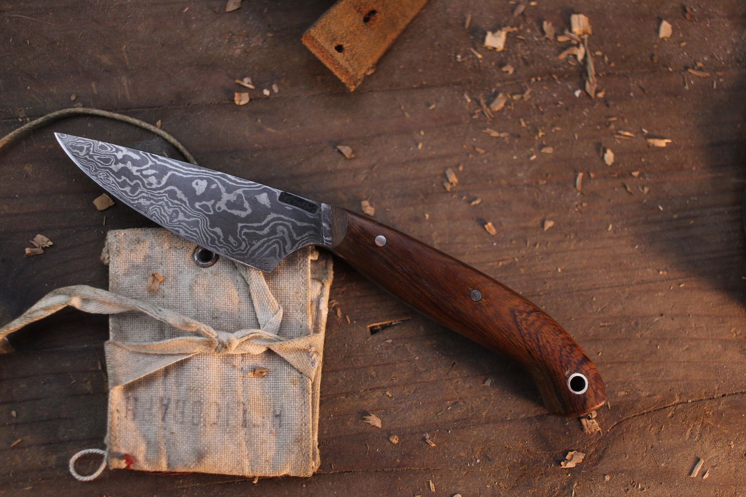 Mark Couch Small 3.125” Drop Point Hunter / Walnut / Alaskan Forged Damascus