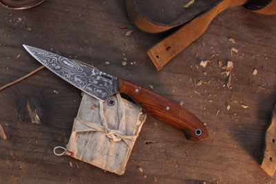 Mark Couch Large 4” Utility Knife / Ironwood / Alaskan Forged Damascus