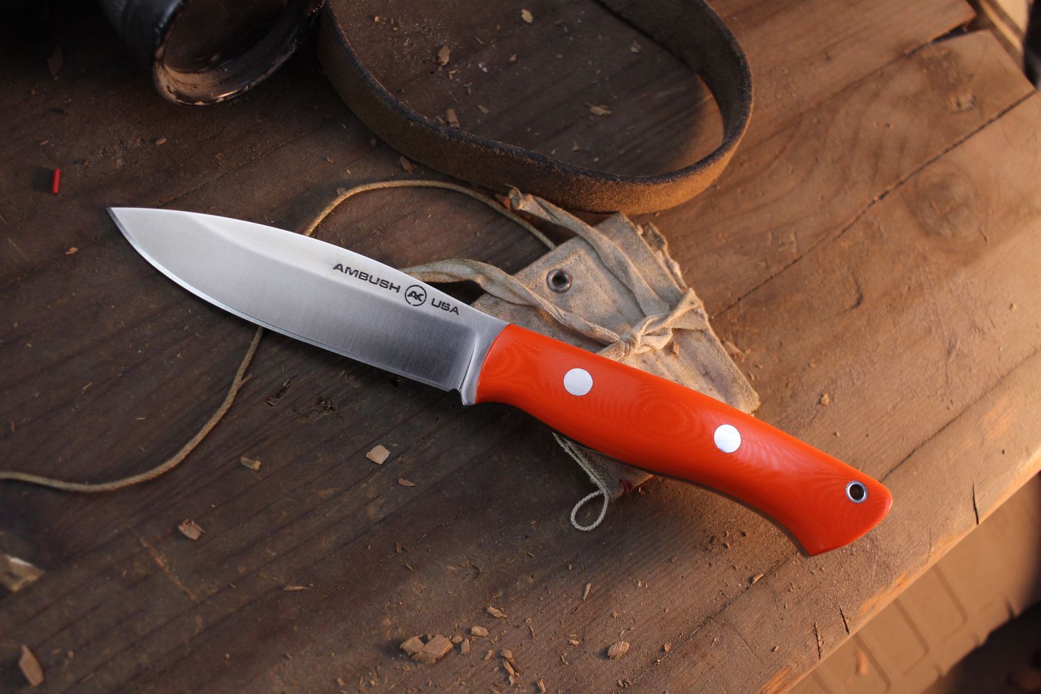 Ambush Knives Tundra 4.5&quot; Fixed Blade / Orange G-10 / Satin CPM-3V ( Pre Owned )