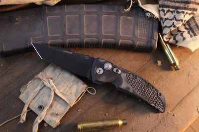 Hogue Knives EX-A01 Spearpoint 3.5" Button Lock Auto Folder / Black G-Mascus / Black 154CM ( Pre Owned )