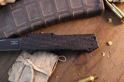 Hogue Knives Compound 3.5" OTF Automatic / Black G-10 &amp; Tritium Infused Trigger / Black S30V Clip Point ( Pre Owned )