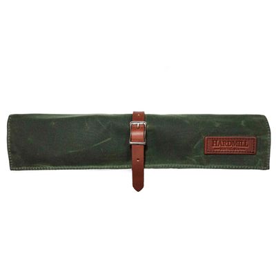 HardMill Compact 4 Knife Roll With Zippered Pocket / Olive Drab Waxed Canvas &amp; Leather